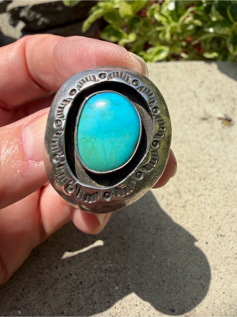 Turquoise Stone Sterling Silver Statement Ring - Women Jewelry